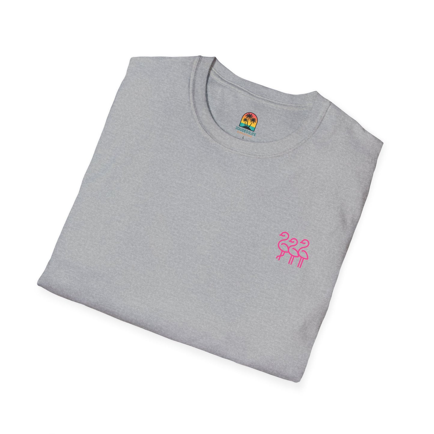 Sunset Palm Trees T-Shirt | Tropical Beach Retro Sunset Graphic | Throuple Shirt Merch Branded Flamingos