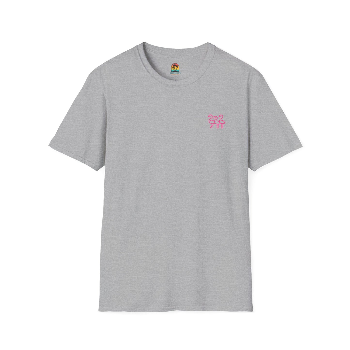 Sunset Palm Trees T-Shirt | Tropical Beach Retro Sunset Graphic | Throuple Shirt Merch Branded Flamingos