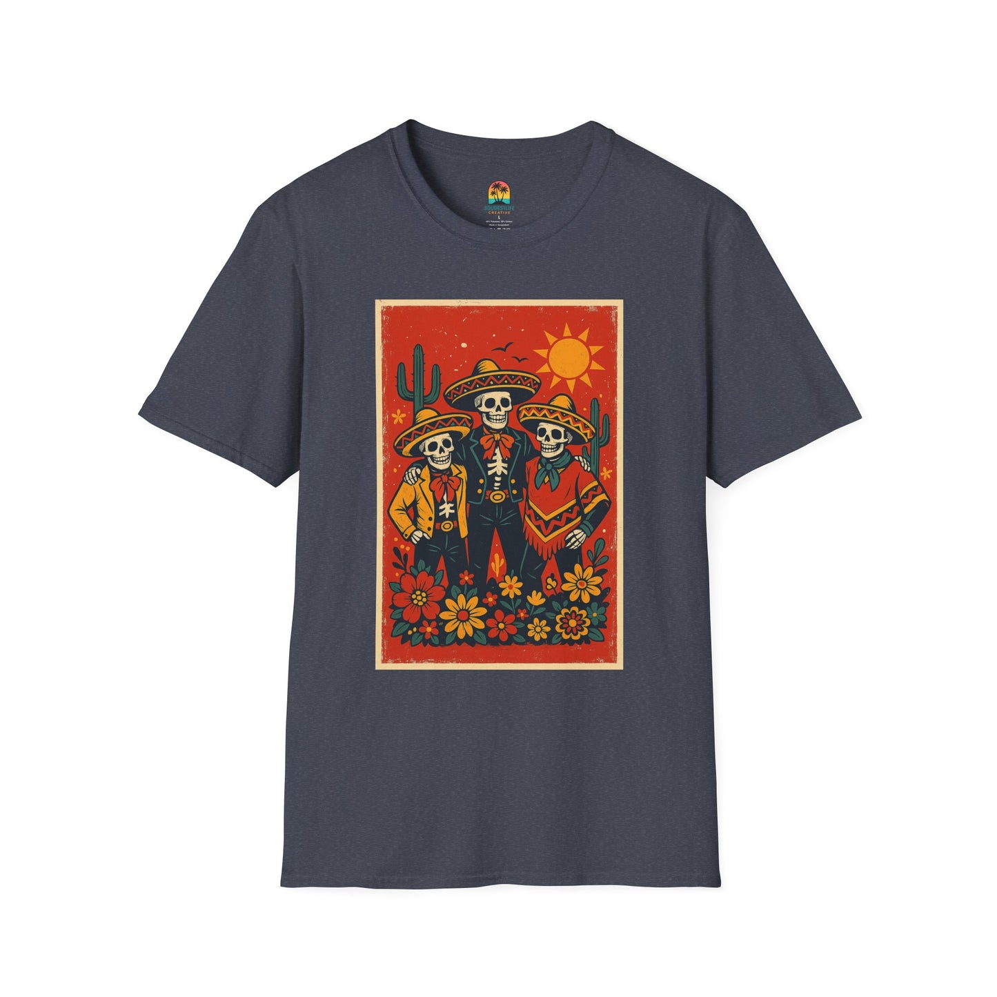 Day of the Dead Trio T-Shirt, Casual Skull Tee, Unisex Festival Shirt, Halloween Costume Top, Mexican Heritage Apparel, Throuple Shirt