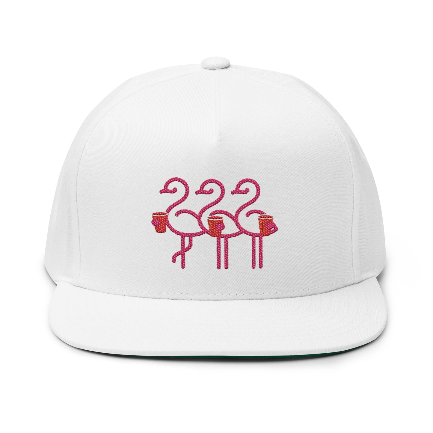 Three Pink Flamingos Embroidered Flat Bill Cap | Tropical Bird Hat | Red Cup Throuple Life