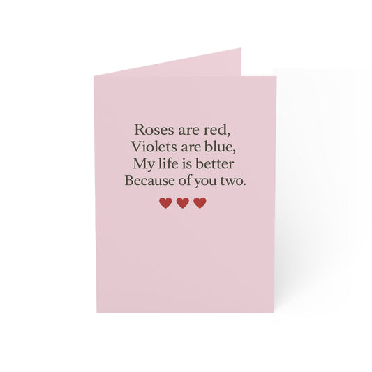 Roses are red poem Greeting Card | Pink card with hearts | Throuple Valentine's Day Card
