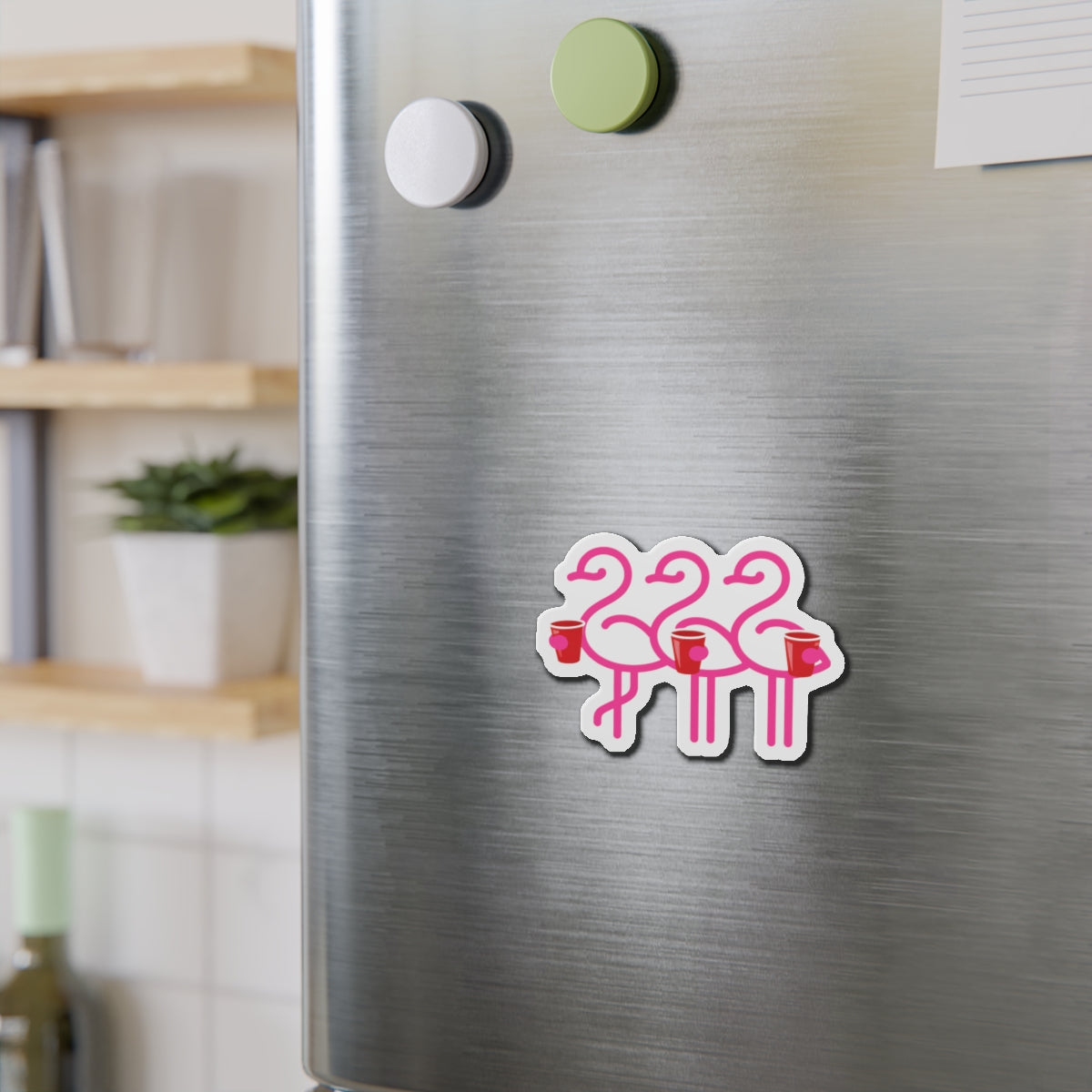 Three Pink Flamingos with Coffee Die-Cut Magnets | Cute Bird Sticker Magnet | Throuple Life