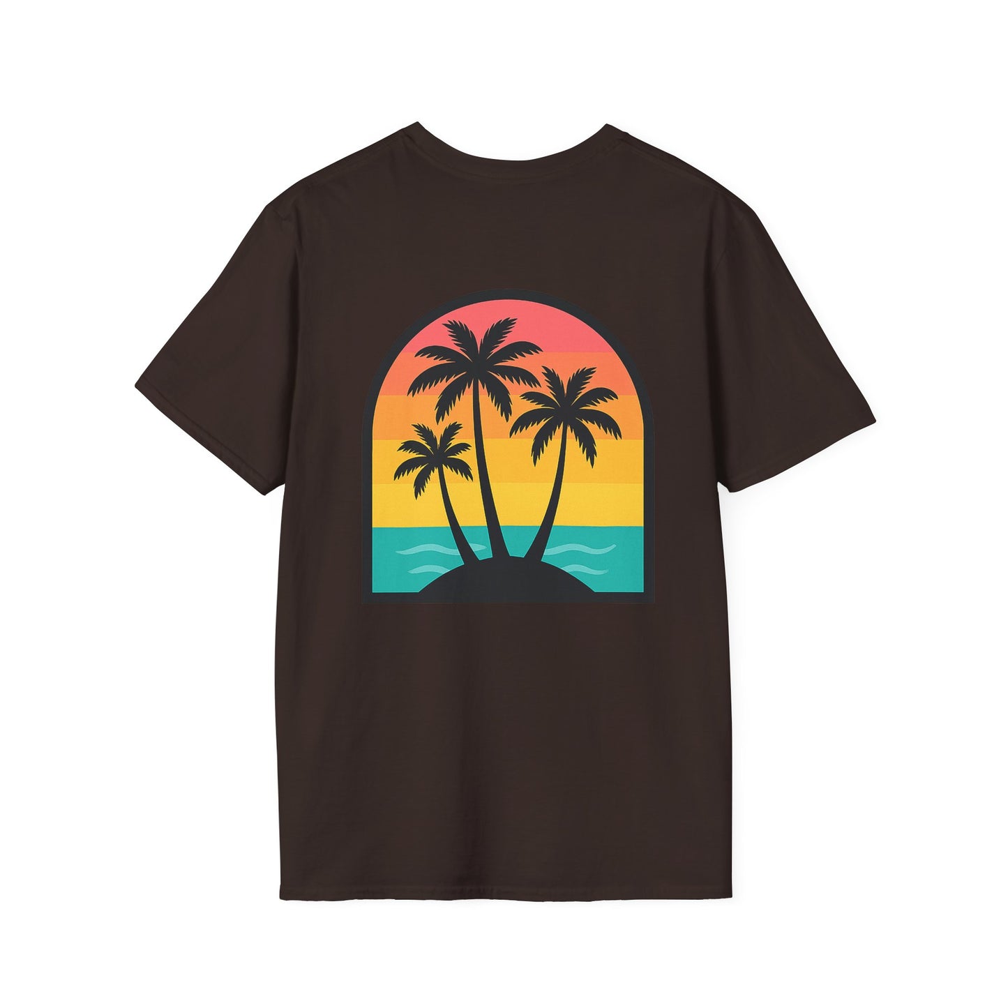 Sunset Palm Trees T-Shirt | Tropical Beach Retro Sunset Graphic | Throuple Shirt Merch Branded Flamingos