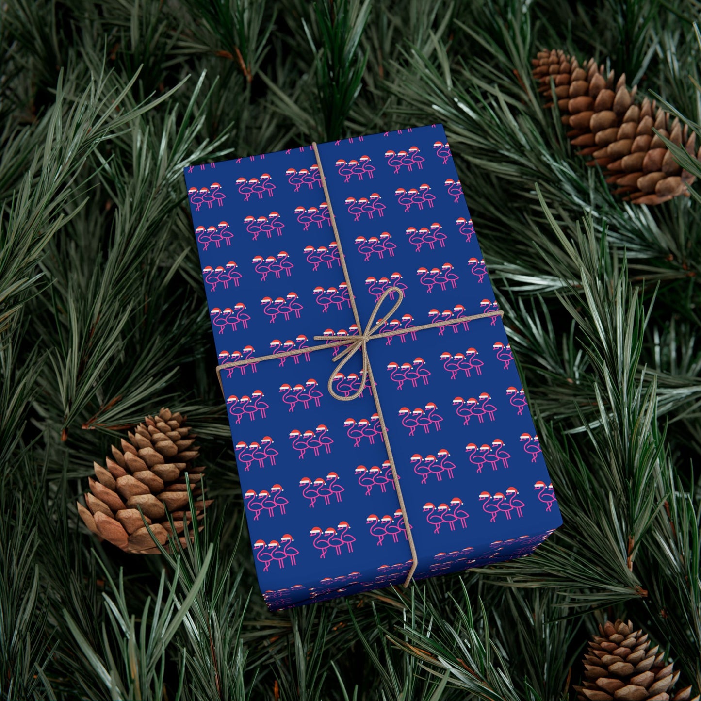 Pink Flamingo Pattern Gift Wrap Paper | Navy Party Wrapping Paper | Throuple Flamingo Wrapping Holiday Paper