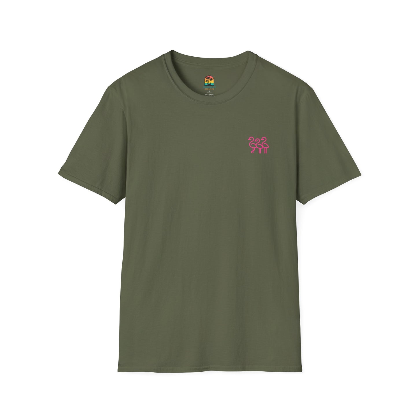 Sunset Palm Trees T-Shirt | Tropical Beach Retro Sunset Graphic | Throuple Shirt Merch Branded Flamingos