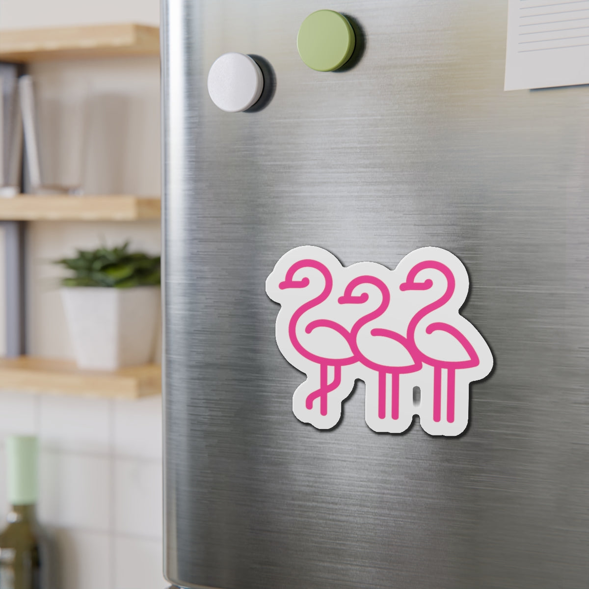 Pink Line Art Flamingo Trio Die-Cut Magnet | Cute Bird Refrigerator Magnet | Throuple Magnet Pink