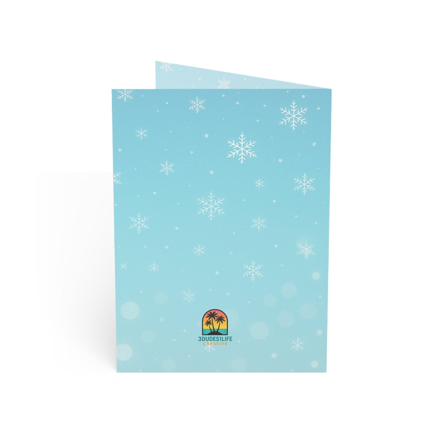 Three's A Holiday Vibe Flamingos Greeting Card | Christmas Holiday Card | Snowflake Throuple Holiday Card
