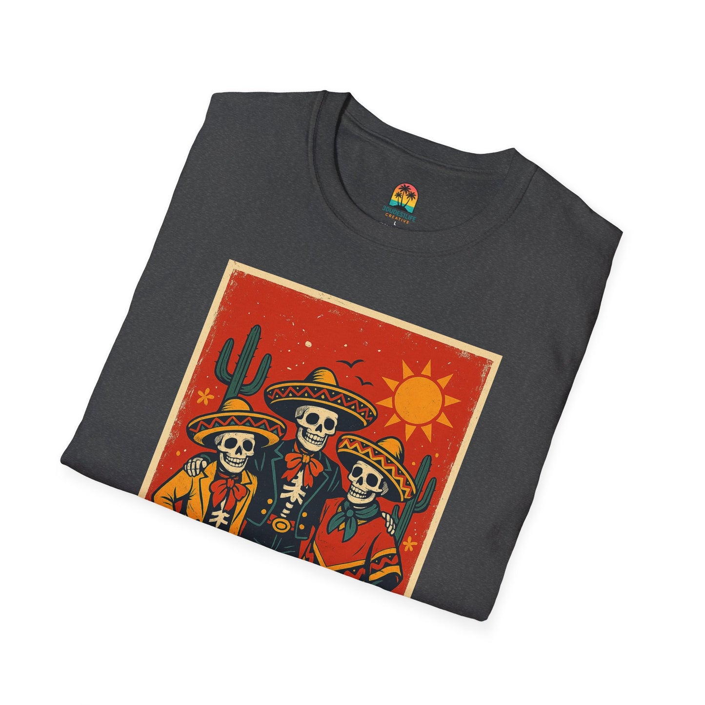 Day of the Dead Trio T-Shirt, Casual Skull Tee, Unisex Festival Shirt, Halloween Costume Top, Mexican Heritage Apparel, Throuple Shirt