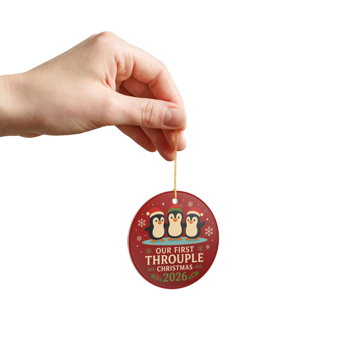 Our First Throuple Christmas 2026 Ornament | Penguin Ceramic Ornament | Polyamory Christmas Gift | LGBTQ+ Holiday Keepsake