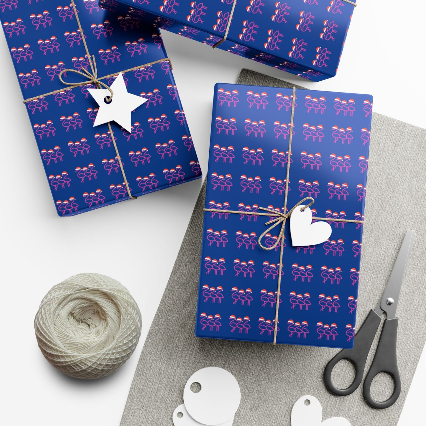 Pink Flamingo Pattern Gift Wrap Paper | Navy Party Wrapping Paper | Throuple Flamingo Wrapping Holiday Paper