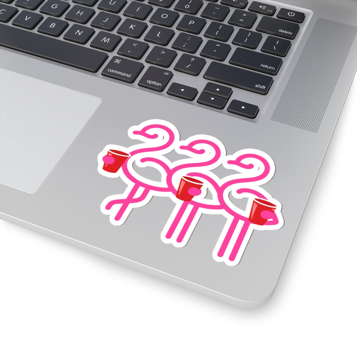 Flamingo Trio with Red Cups Kiss-Cut Stickers | Party Flamingos Vinyl Sticker | Throuple Life