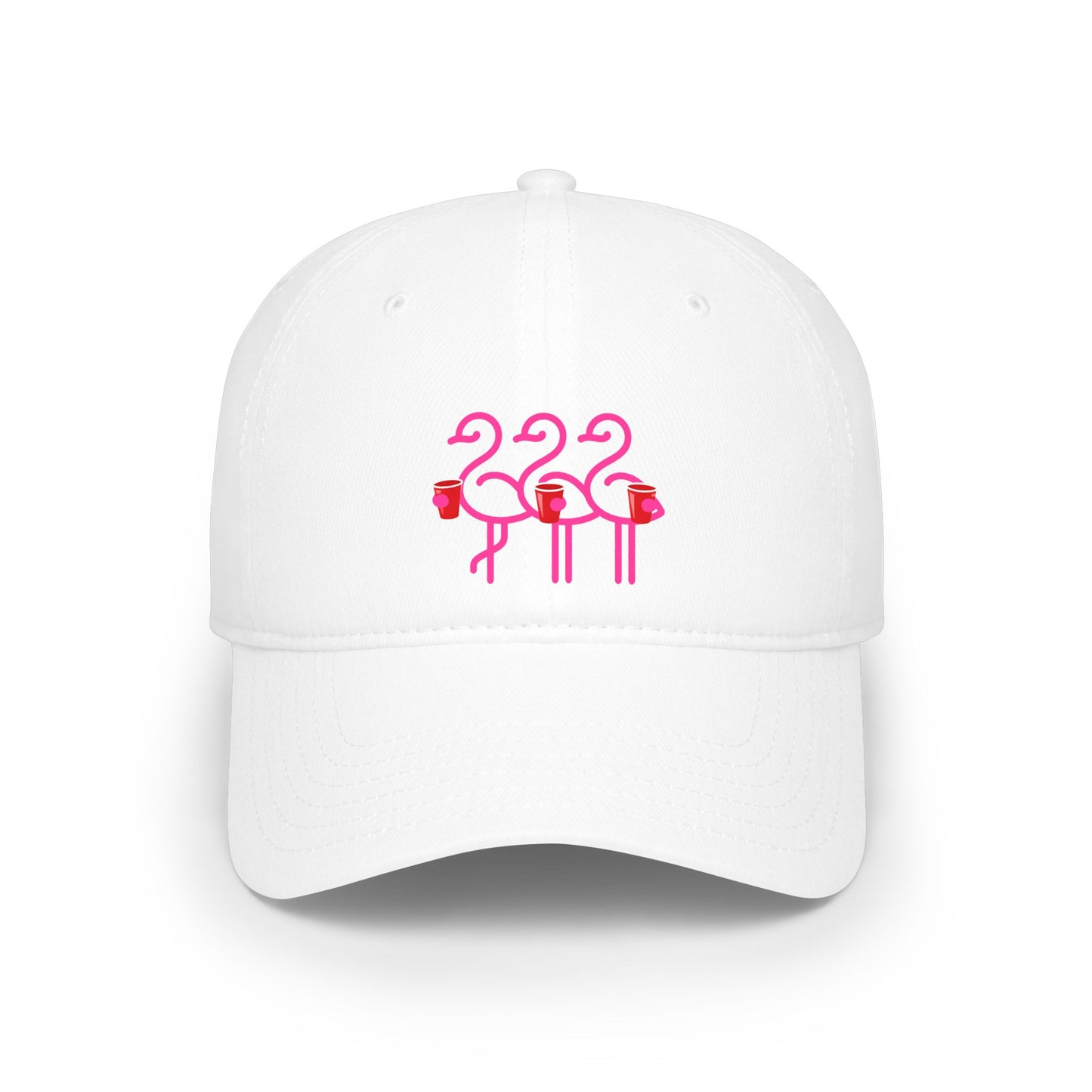 Three Pink Flamingos Baseball Cap | Tropical Bird Embroidery | Red Cup Throuple Life