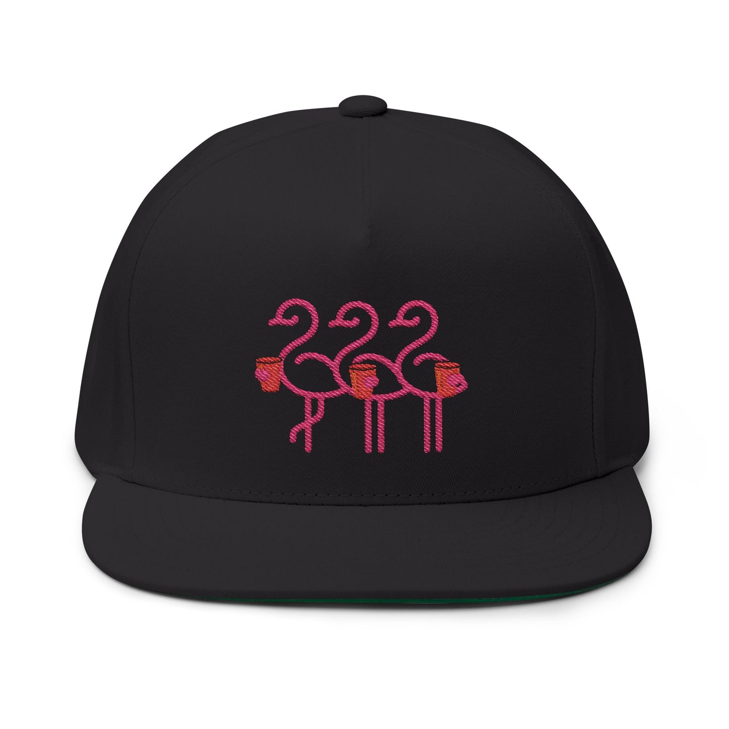 Three Pink Flamingos Embroidered Flat Bill Cap | Tropical Bird Hat | Red Cup Throuple Life