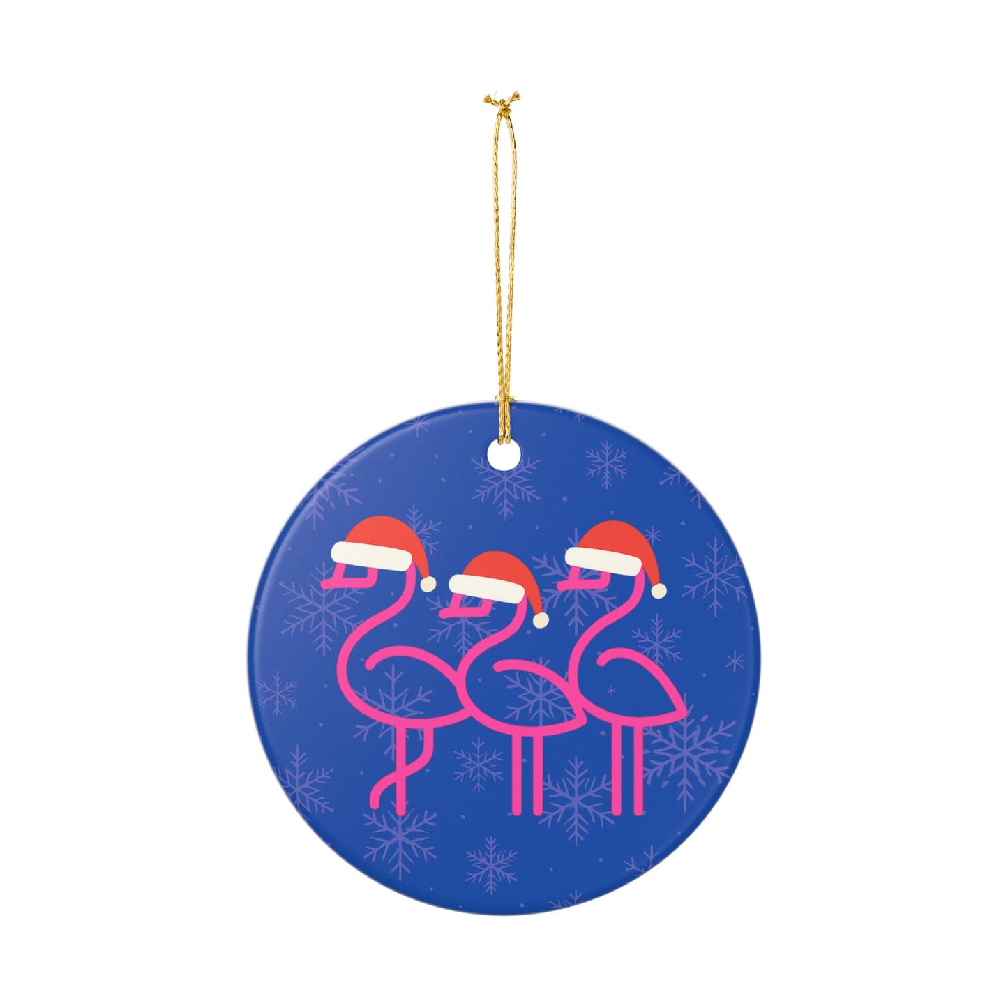 Pink Flamingo Trio Christmas Ornament | Ceramic Holiday Decoration | Throuple Ornament