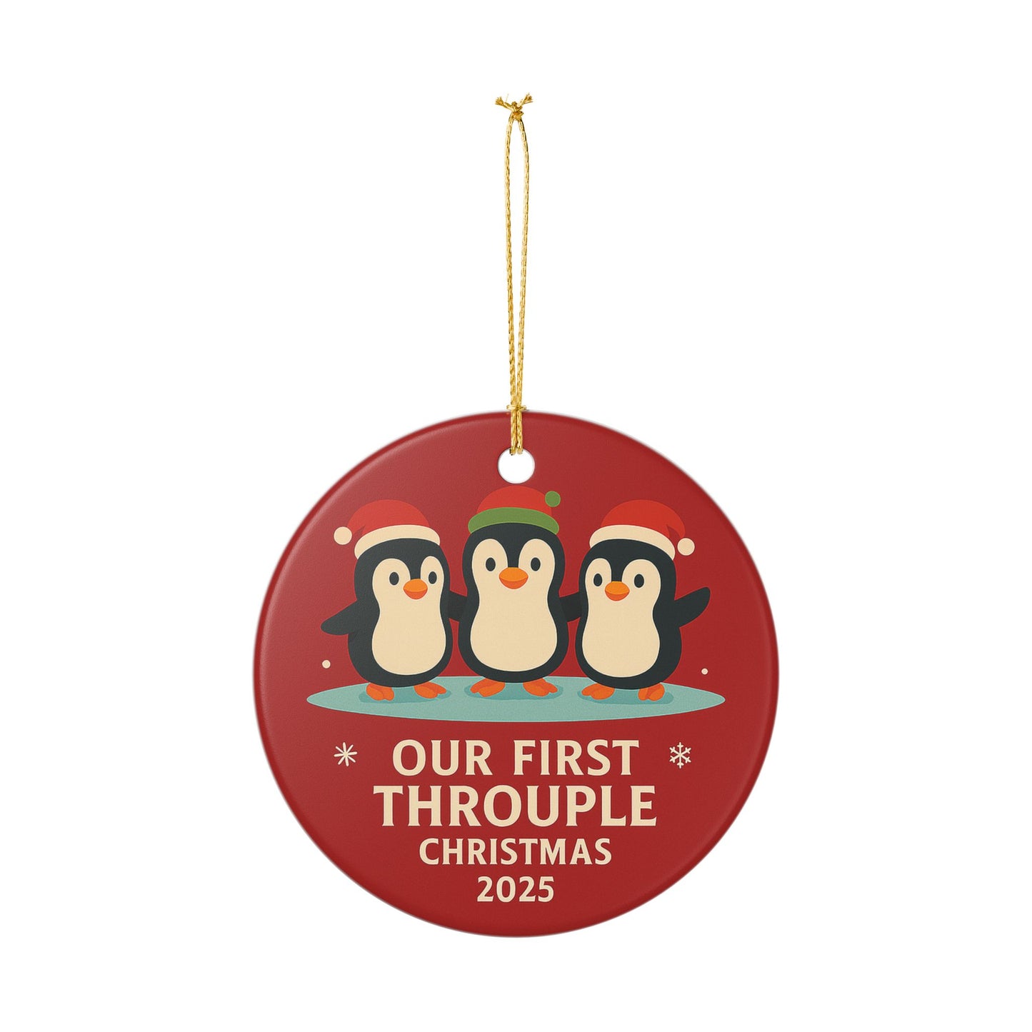 Our First Throuple Christmas 2025 Ornament | Penguin Trio Holiday Decoration | Throuple Ornament