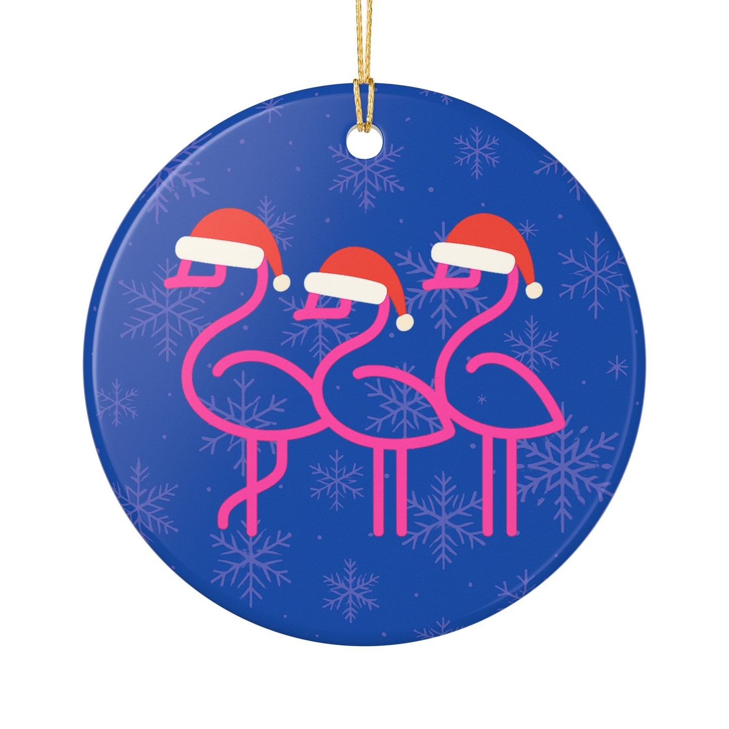 Pink Flamingo Trio Christmas Ornament | Ceramic Holiday Decoration | Throuple Ornament