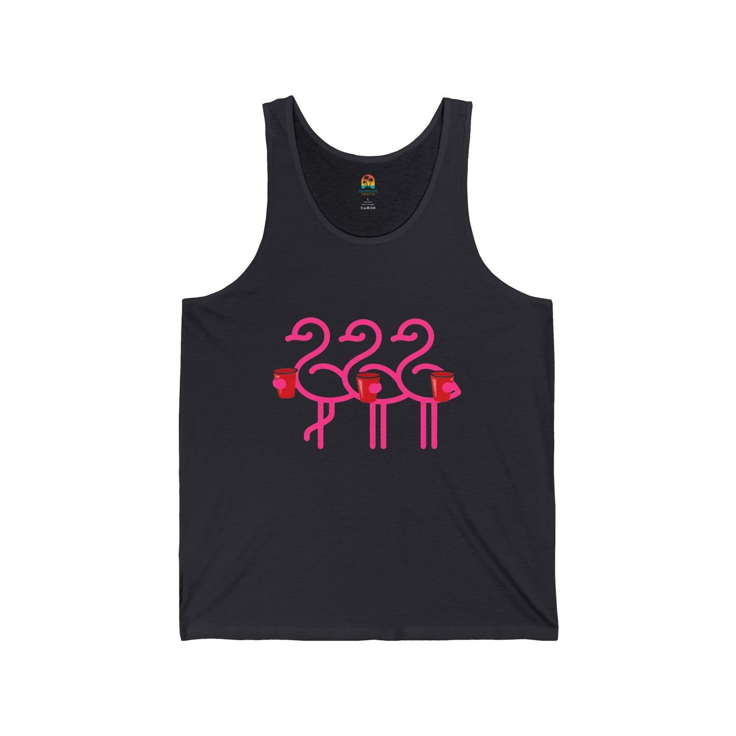 Pink Flamingo Trio Tank | Tropical Summer Beach Party | Red Cup Throuple Life