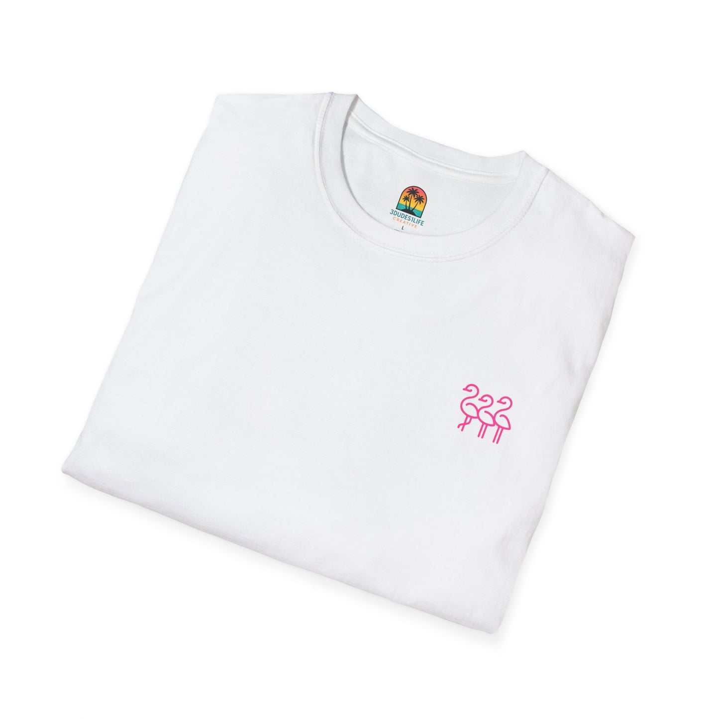 Sunset Palm Trees T-Shirt | Tropical Beach Retro Sunset Graphic | Throuple Shirt Merch Branded Flamingos