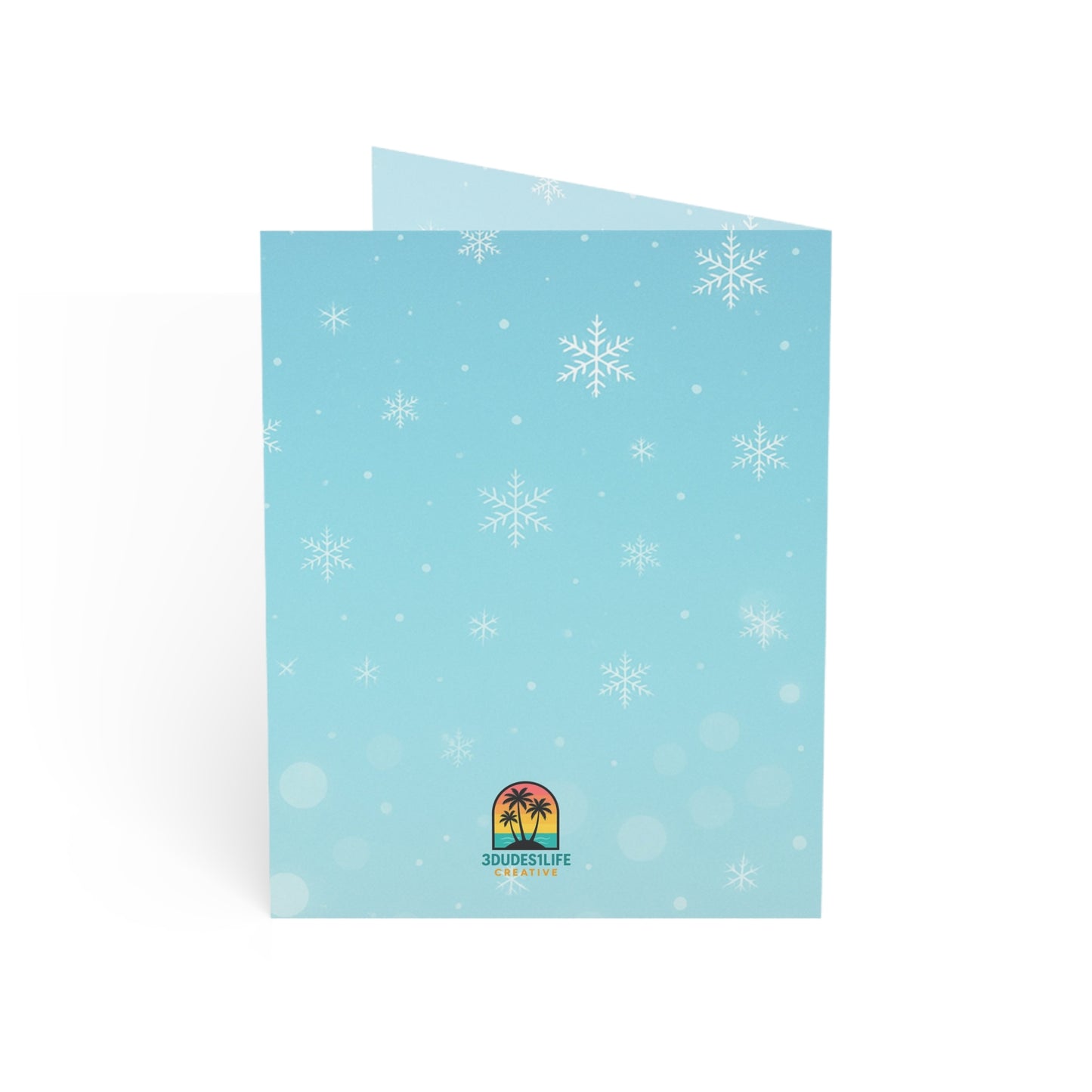Three's A Holiday Vibe Flamingos Greeting Card | Christmas Holiday Card | Snowflake Throuple Holiday Card