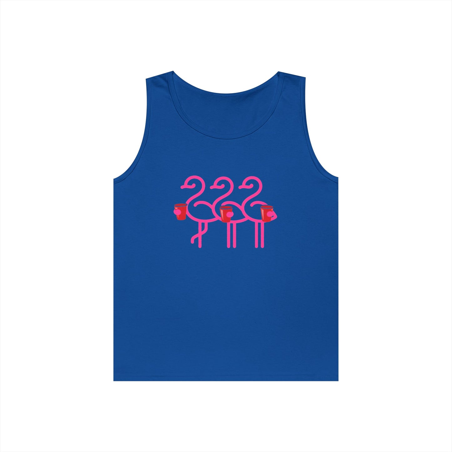 Three Pink Flamingos Tank Top | Retro Tropical Birds, Summer Beach Tee | Red Cup Throuple Life