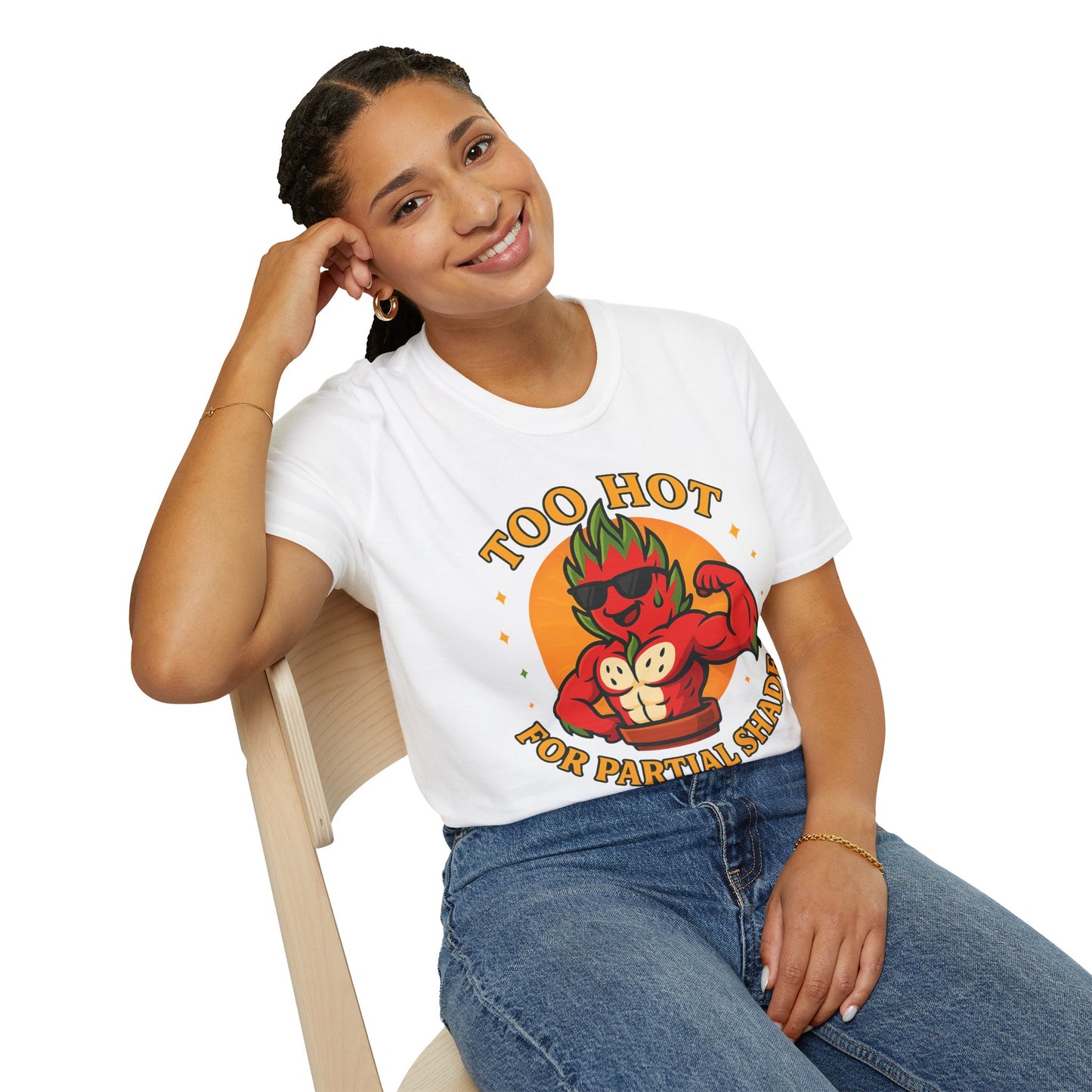 Too Hot For Partial Shade T-Shirt | Flaming Dragon Fruit Cartoon Design | Men's T-Shirt Plant Lover