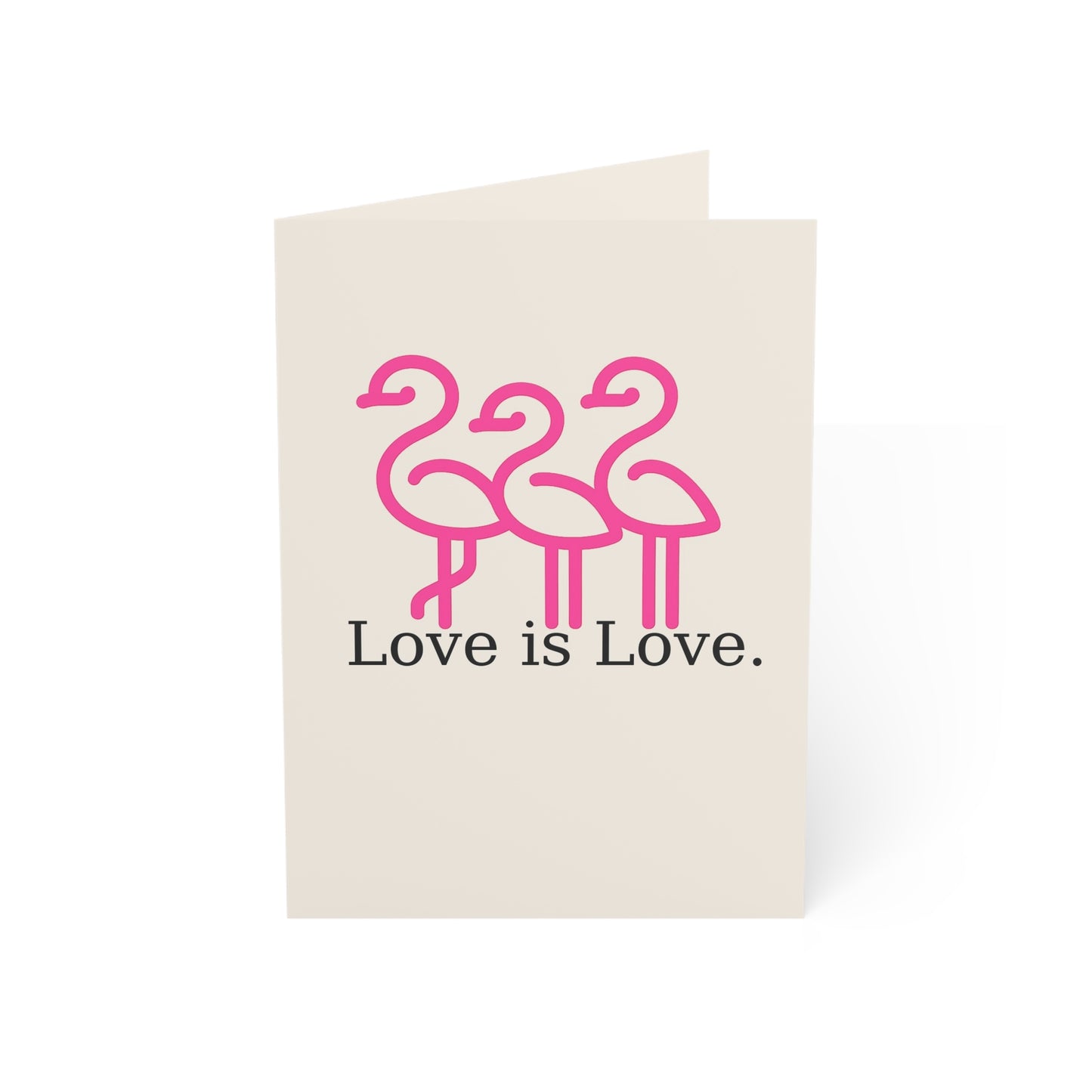 Pink Flamingos Love is Love Greeting Card | Pride Note Card | Throuple Valentine's Day Card