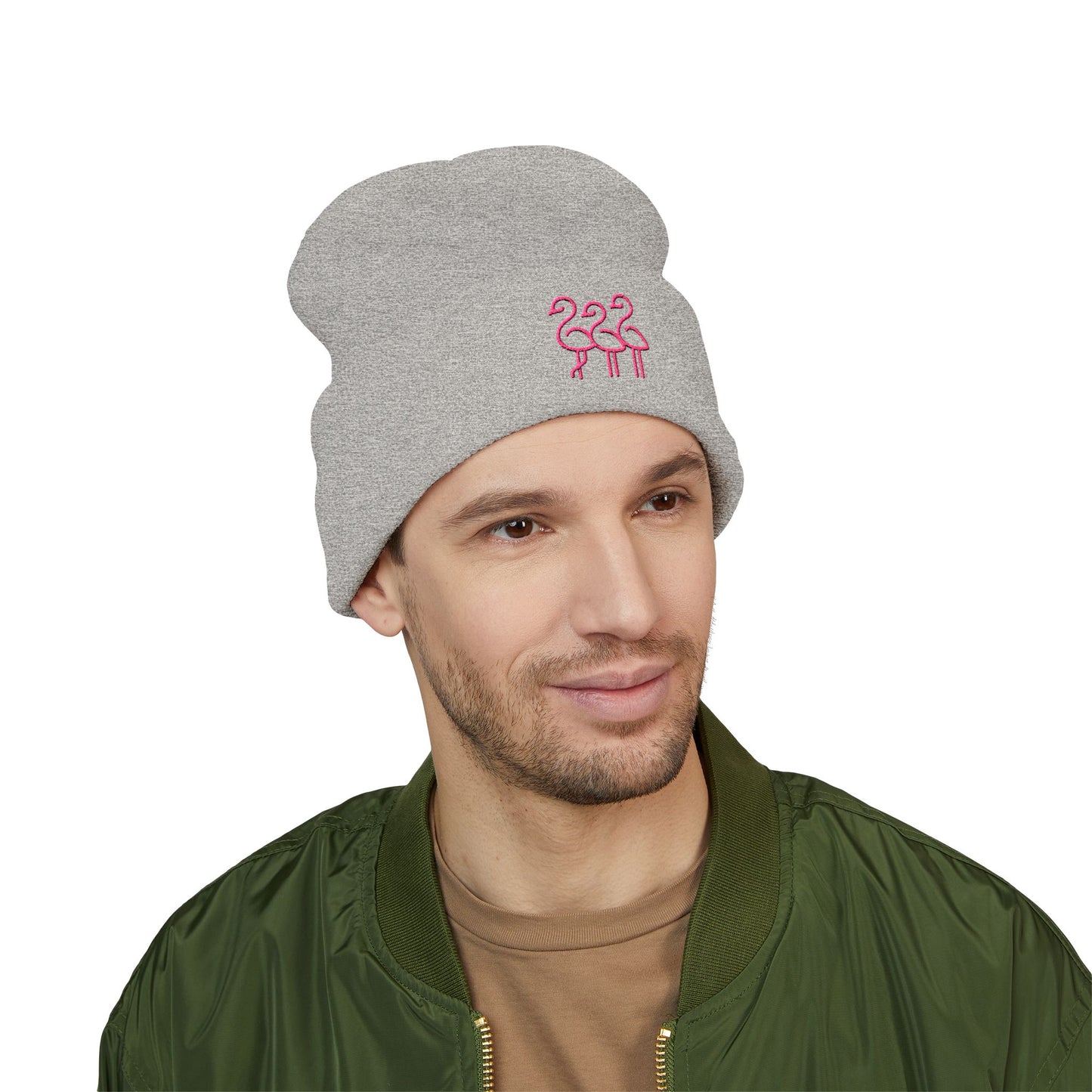 Pink Flamingo Trio Soft Beanie | Cuffed Embroidered Beanie | Throuple Gift Ideas