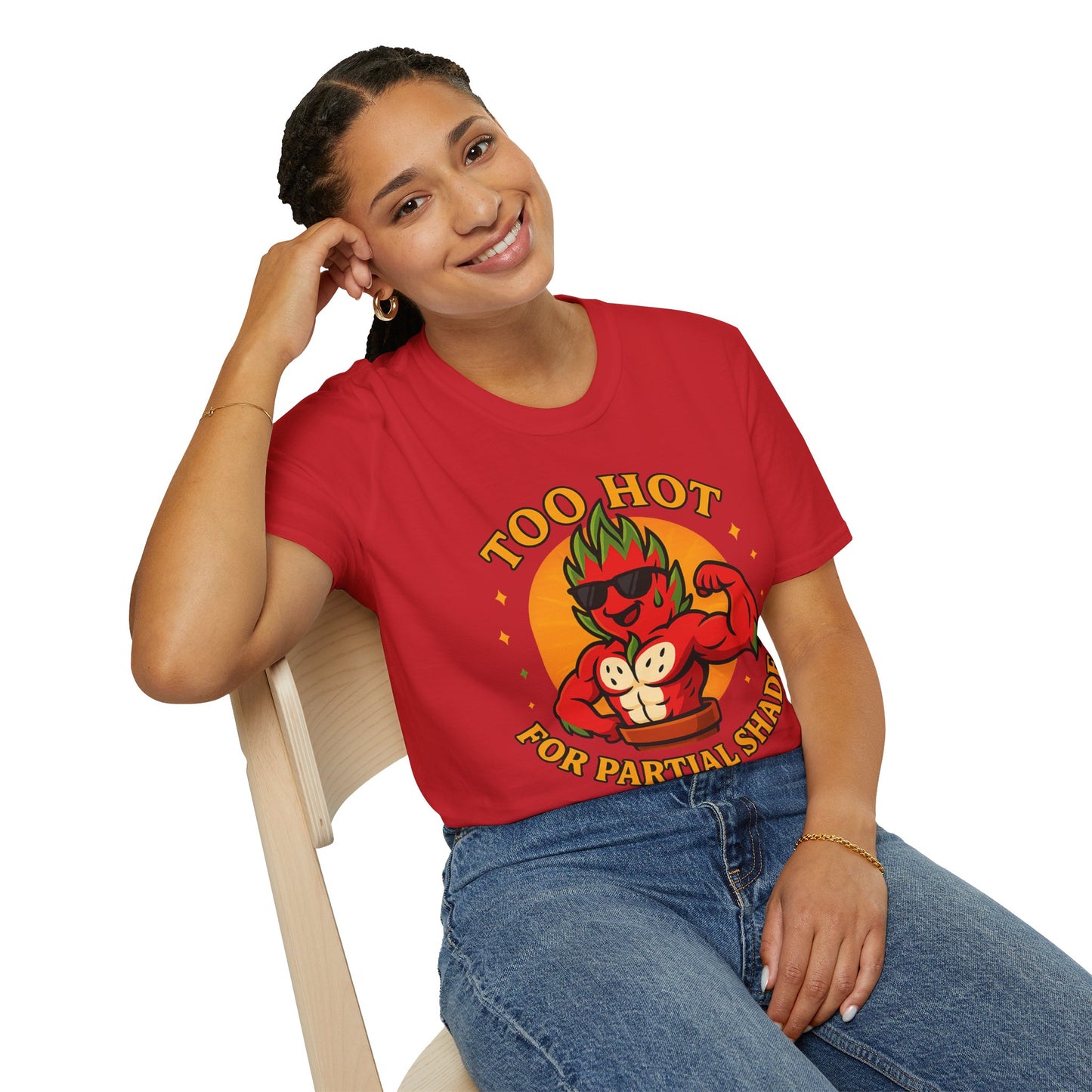 Too Hot For Partial Shade T-Shirt | Flaming Dragon Fruit Cartoon Design | Men's T-Shirt Plant Lover