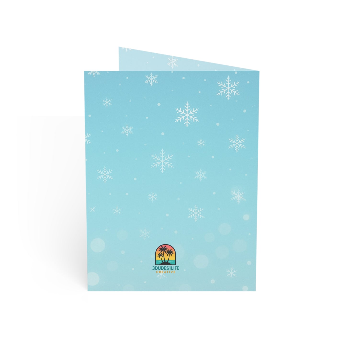Three's A Holiday Vibe Flamingos Greeting Card | Christmas Holiday Card | Snowflake Throuple Holiday Card