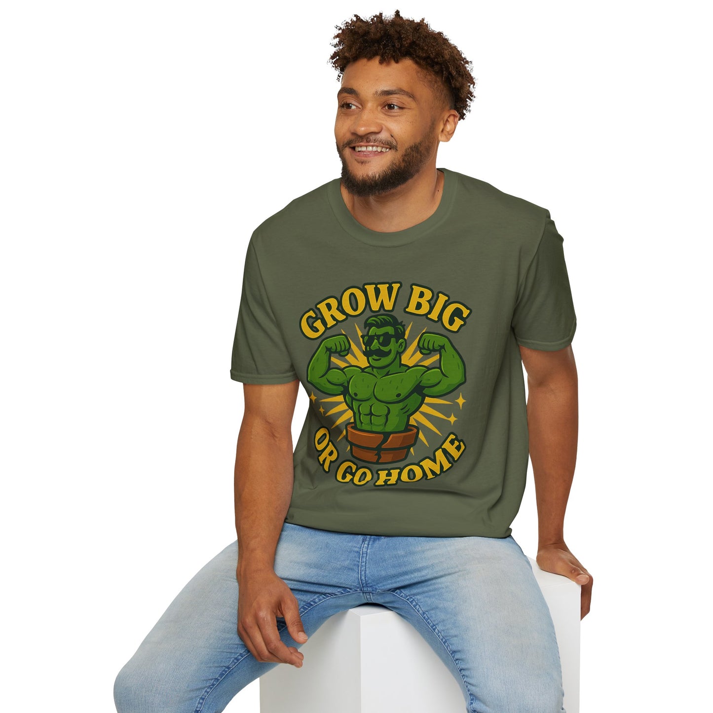 Grow Big or Go Home Plant Monster T-Shirt | Muscle Succulent Graphic Tee | Men's T-Shirt Plant Lover