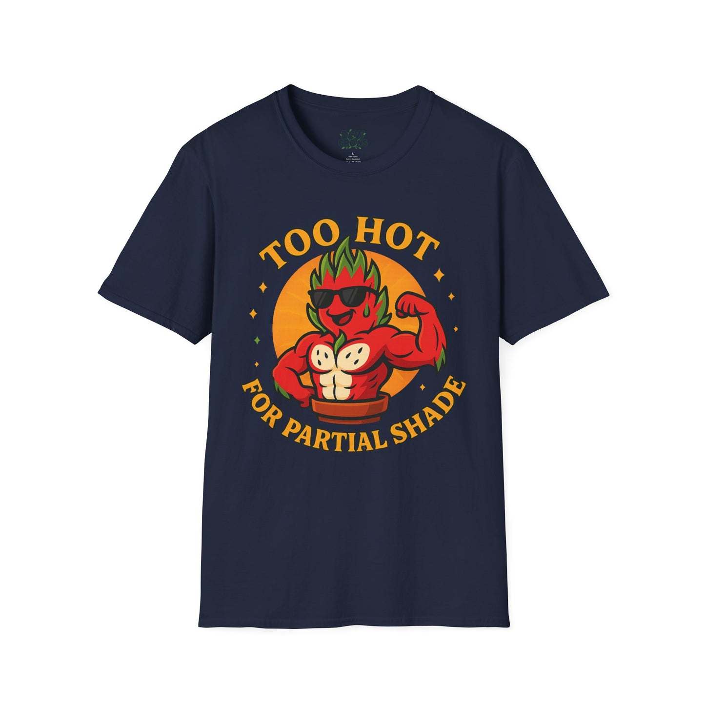 Too Hot For Partial Shade T-Shirt | Flaming Dragon Fruit Cartoon Design | Men's T-Shirt Plant Lover