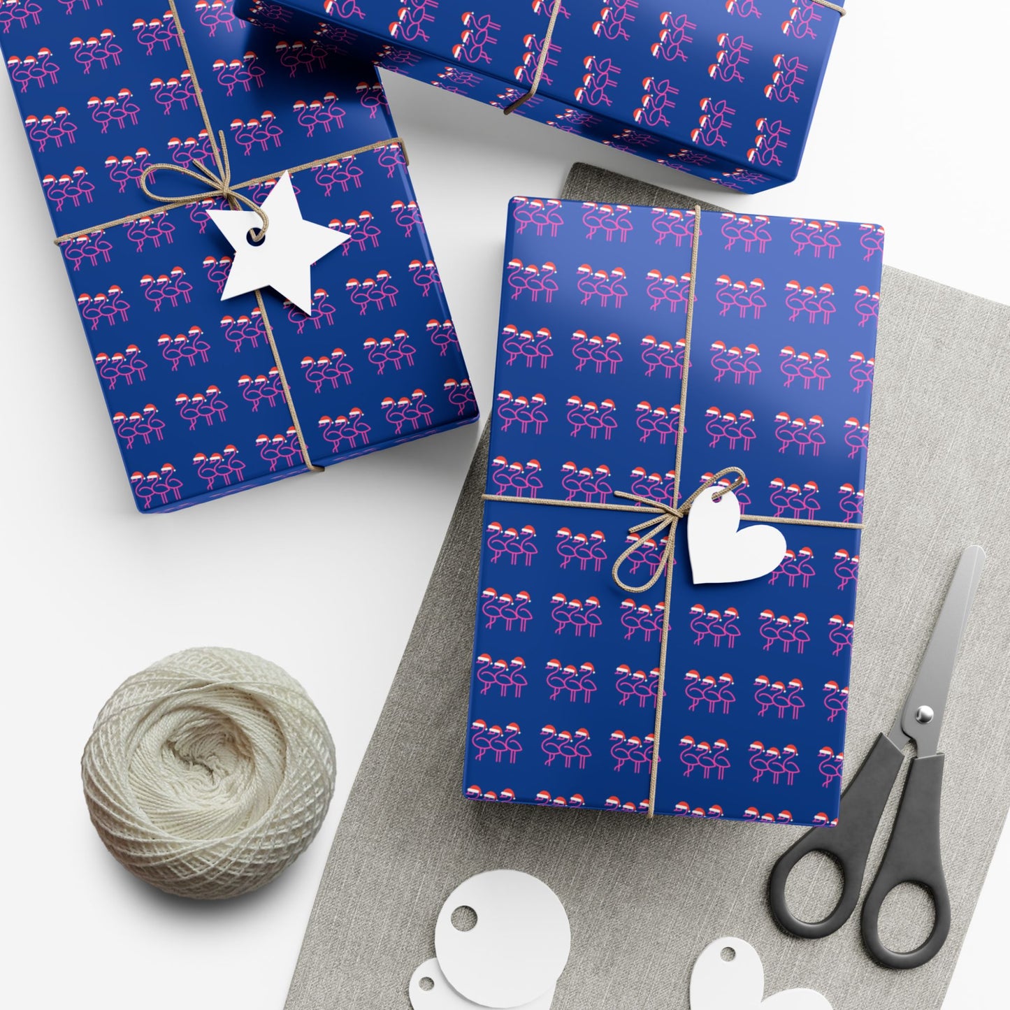 Pink Flamingo Pattern Gift Wrap Paper | Navy Party Wrapping Paper | Throuple Flamingo Wrapping Holiday Paper