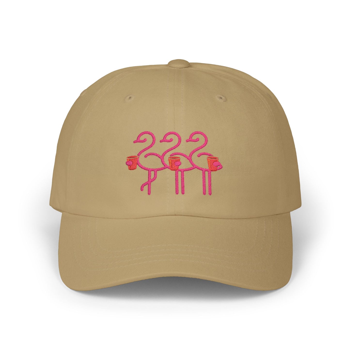 Three Pink Flamingos Dad Cap | Embroidered Baseball Hat | Red Cup Throuple Life