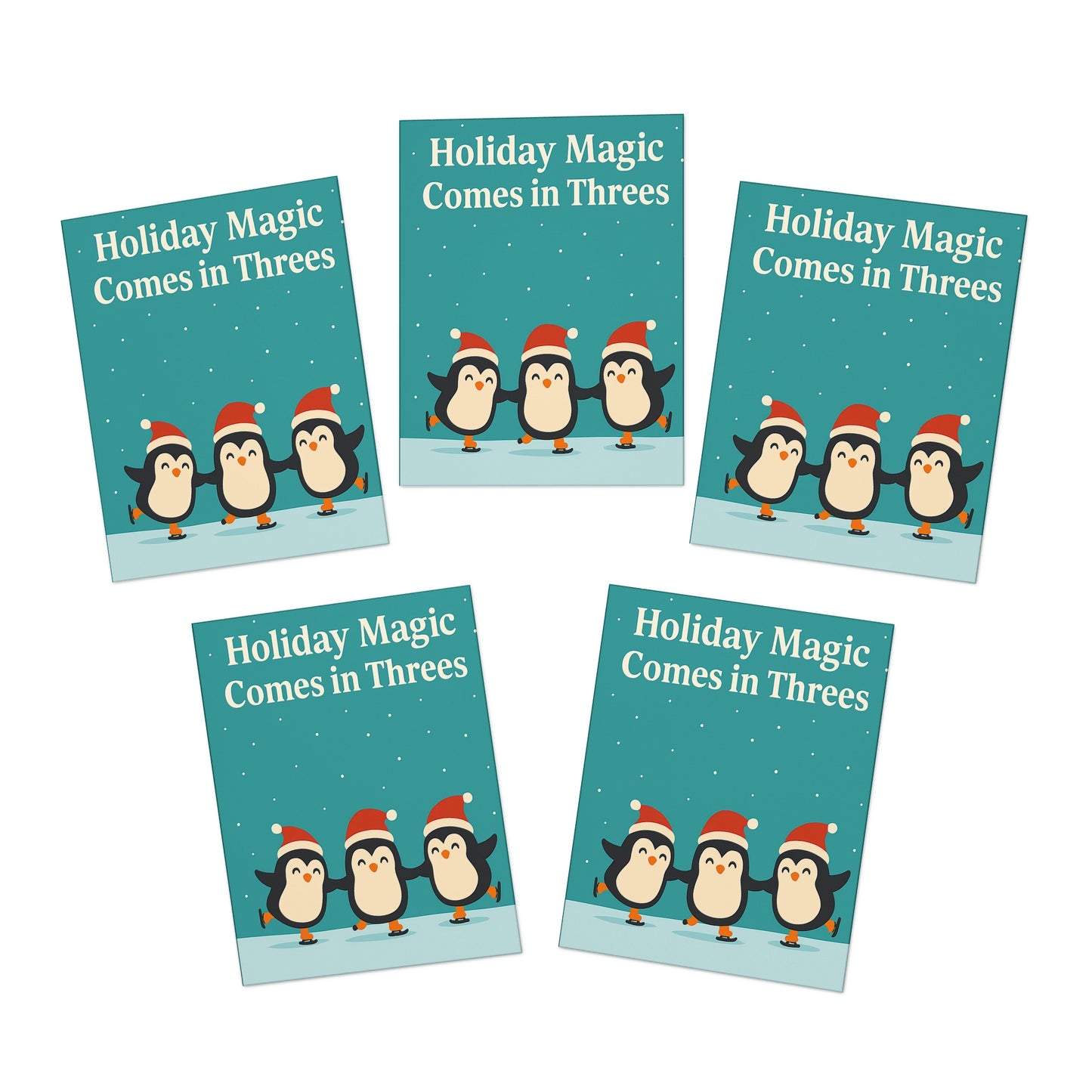 Holiday Magic Comes in Threes Penguin Greeting Cards (5-Pack) | Throuple Holiday & Christmas Cards