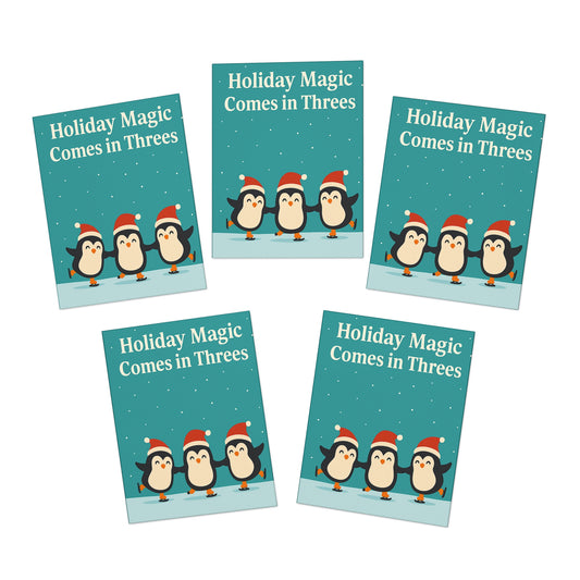 Holiday Magic Comes in Threes Penguin Greeting Cards (5-Pack) | Throuple Holiday & Christmas Cards
