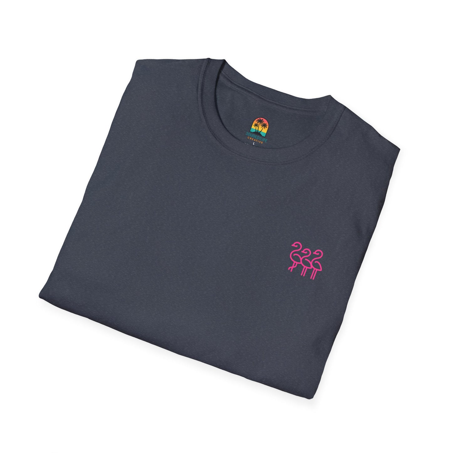 Sunset Palm Trees T-Shirt | Tropical Beach Retro Sunset Graphic | Throuple Shirt Merch Branded Flamingos