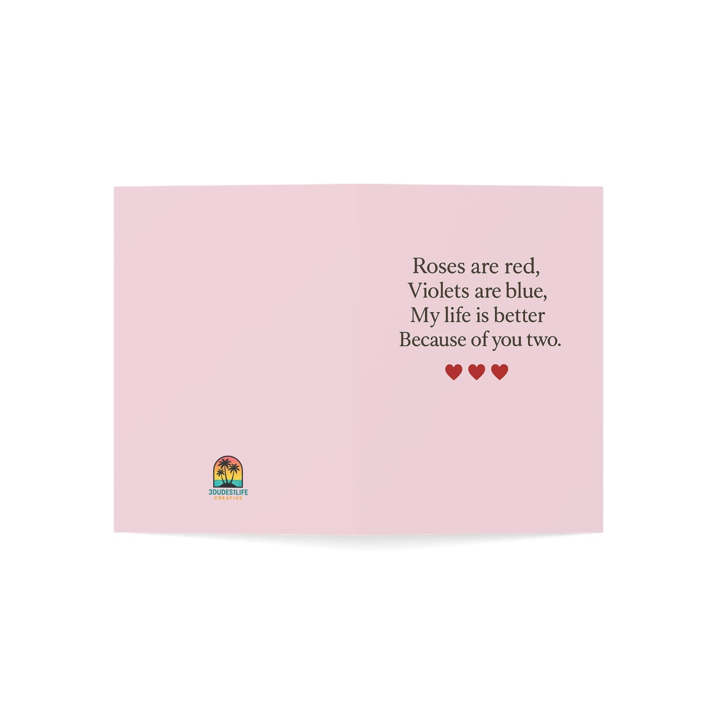 Roses are red poem Greeting Card | Pink card with hearts | Throuple Valentine's Day Card