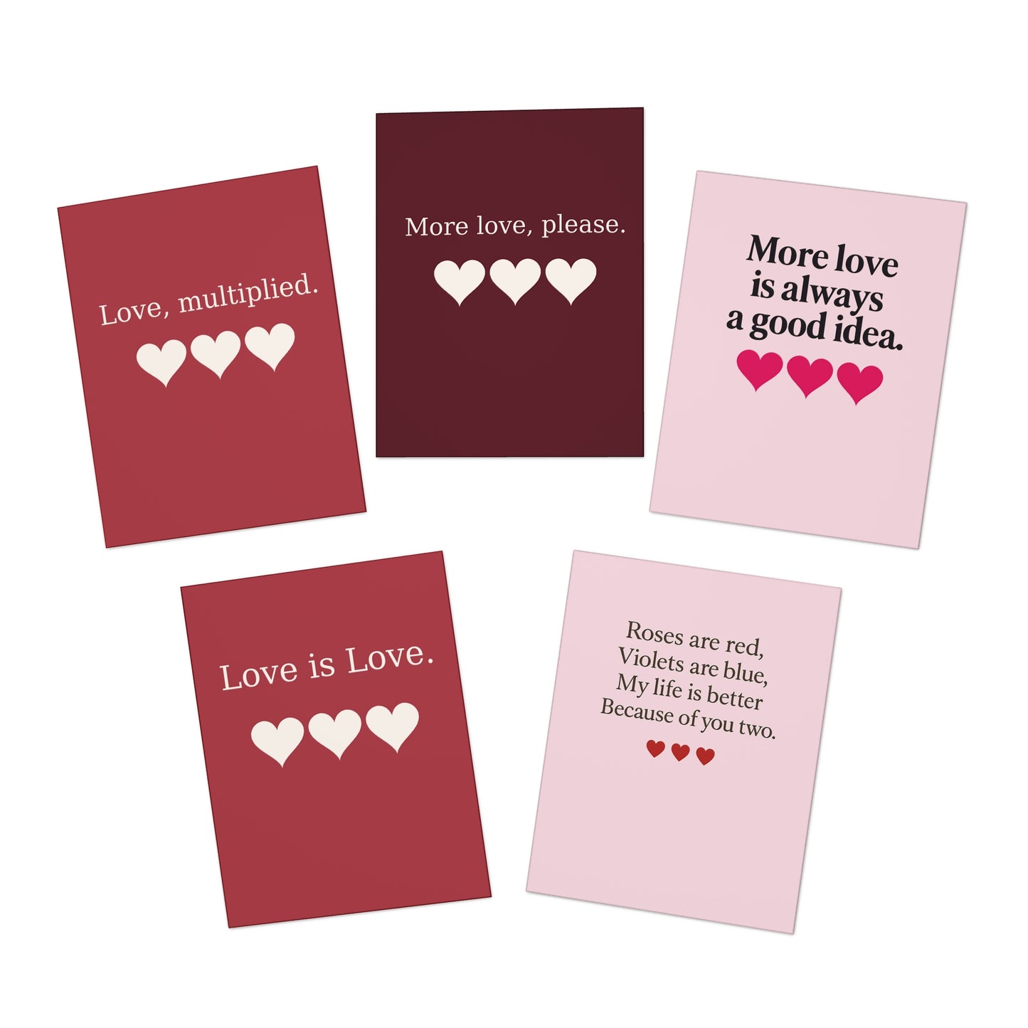 Love Hearts Greeting Cards 5-Pack | Romantic Note Cards | Throuple Valentine's Day Cards
