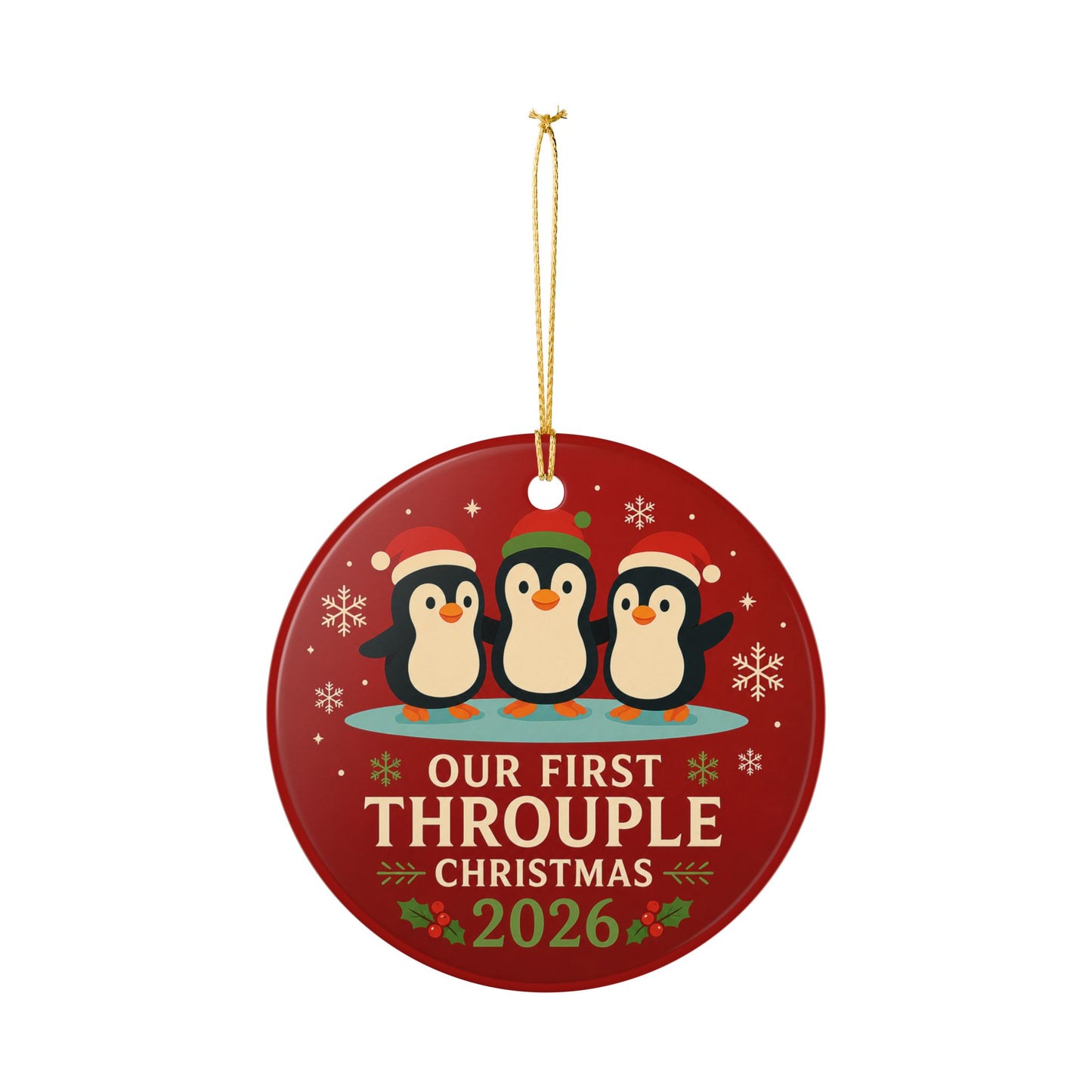 Our First Throuple Christmas 2026 Ornament | Penguin Ceramic Ornament | Polyamory Christmas Gift | LGBTQ+ Holiday Keepsake