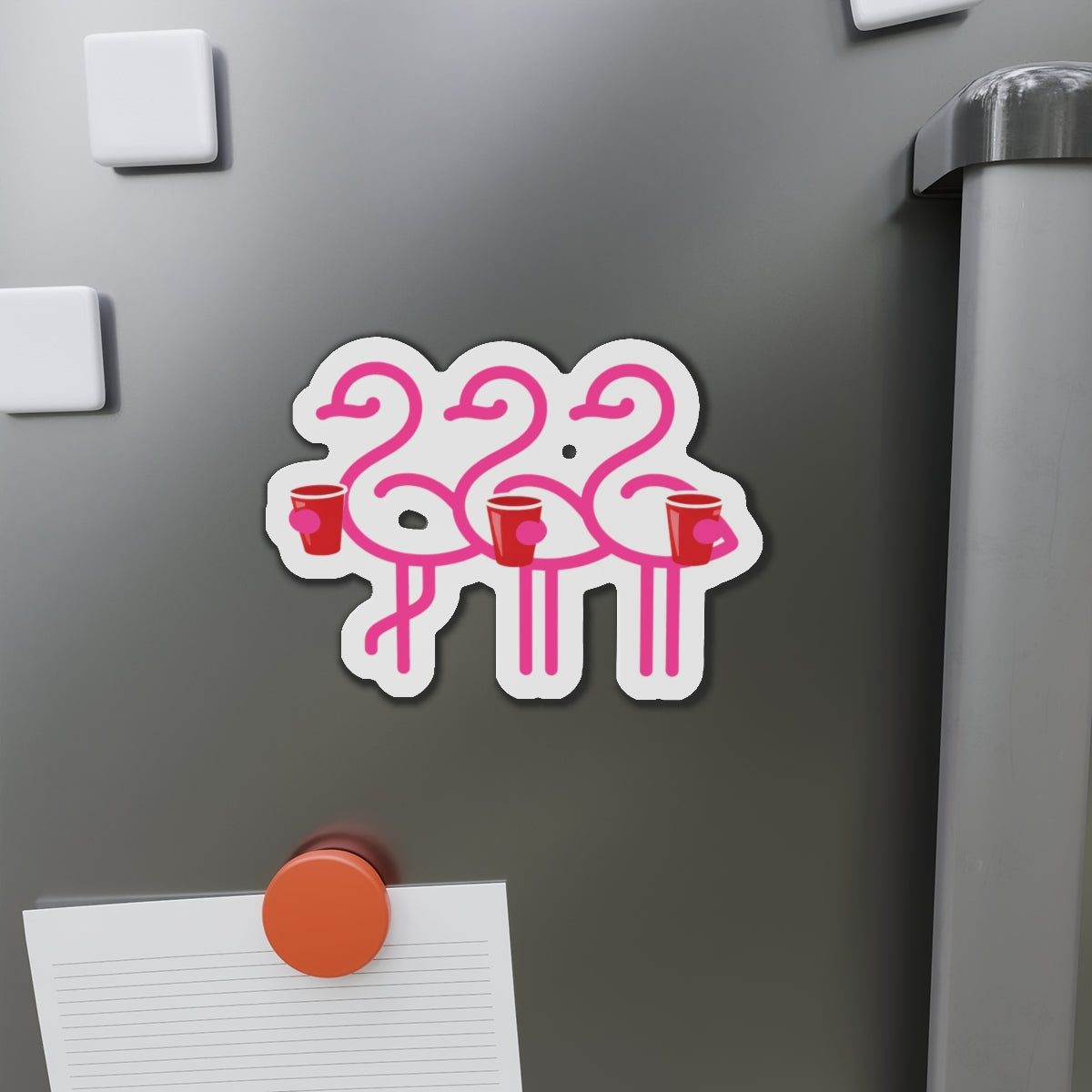 Three Pink Flamingos with Coffee Die-Cut Magnets | Cute Bird Sticker Magnet | Throuple Life