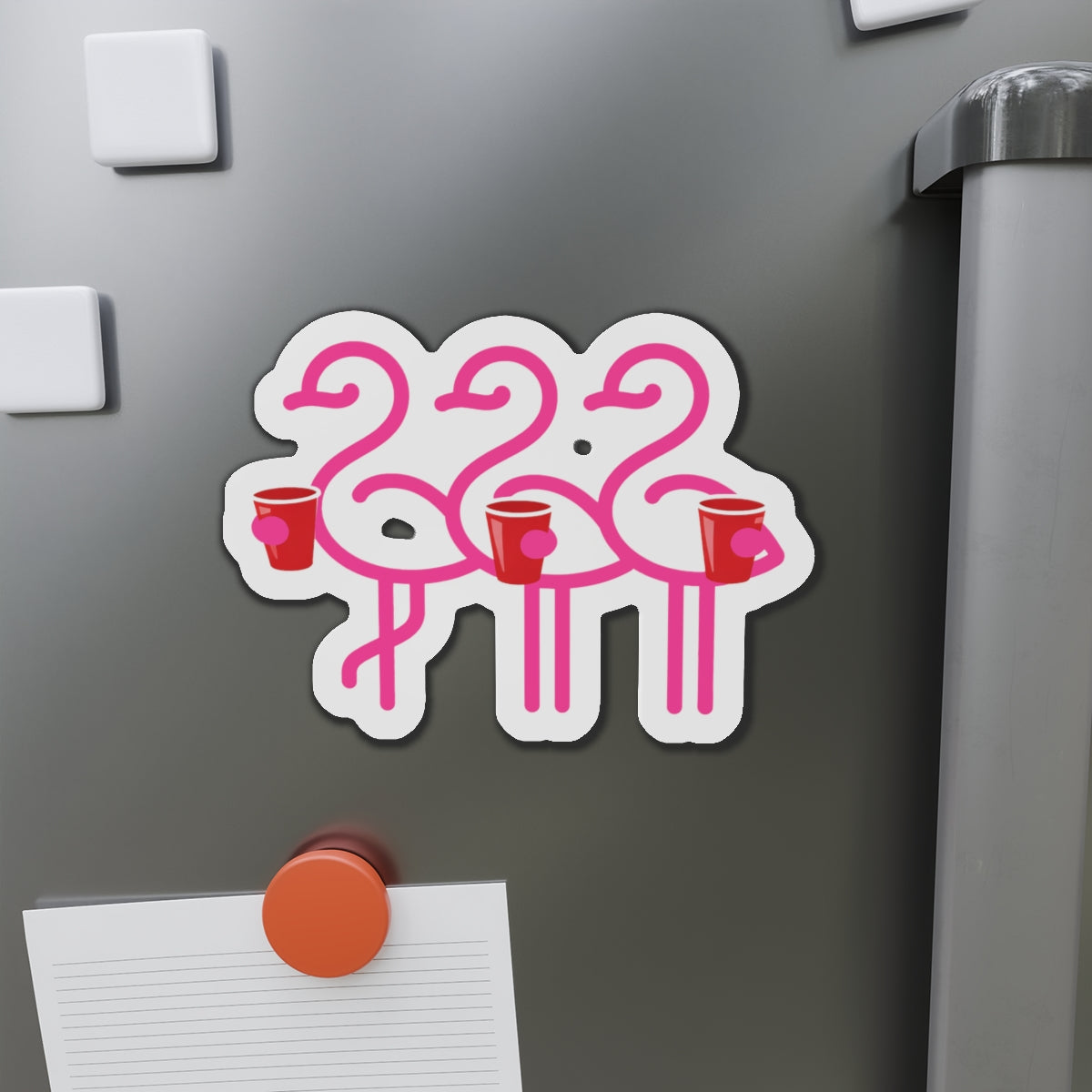 Three Pink Flamingos with Coffee Die-Cut Magnets | Cute Bird Sticker Magnet | Throuple Life