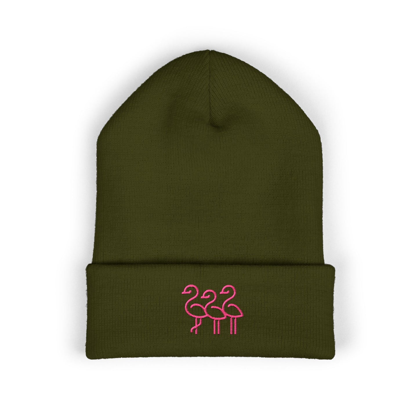 Pink Flamingo Trio Soft Beanie | Cuffed Embroidered Beanie | Throuple Gift Ideas