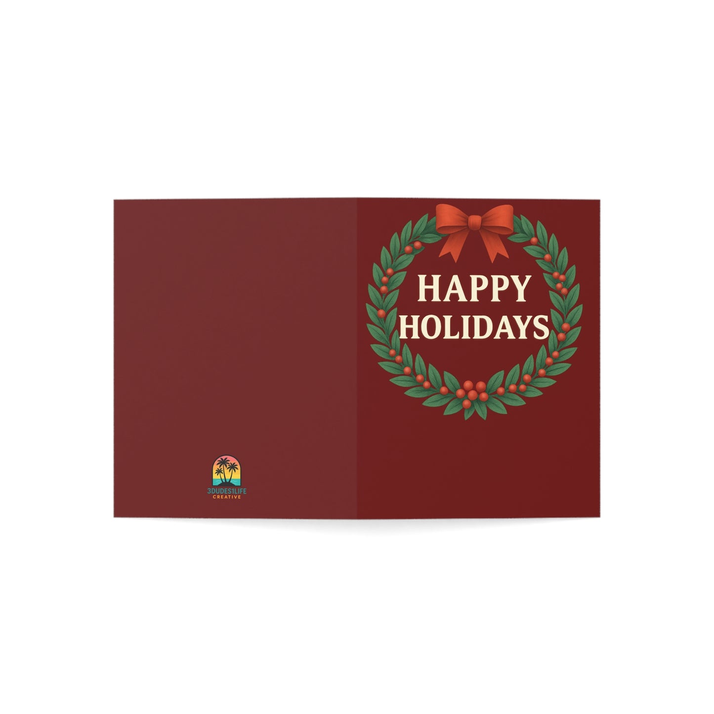 Happy Holidays wreath Greeting Card | Holiday cards set, Christmas note cards | Blank Holiday Throuple Card