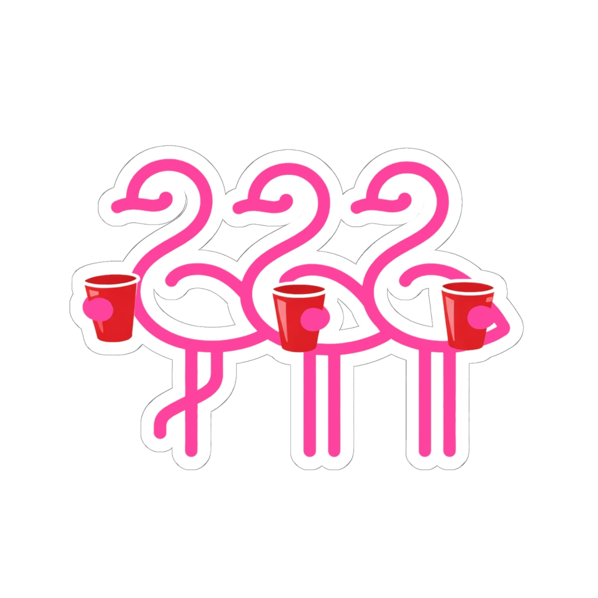 Flamingo Trio with Red Cups Kiss-Cut Stickers | Party Flamingos Vinyl Sticker | Throuple Life
