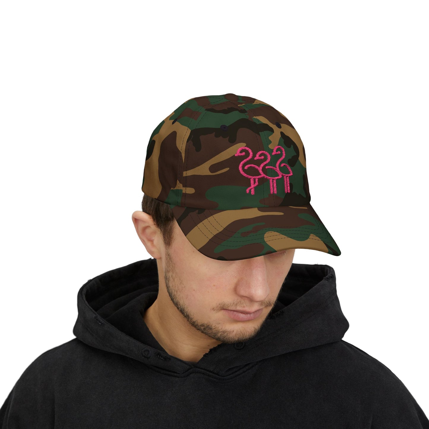 Three Pink Flamingos Dad Cap | Embroidered Flamingo Baseball Hat |Throuple Life
