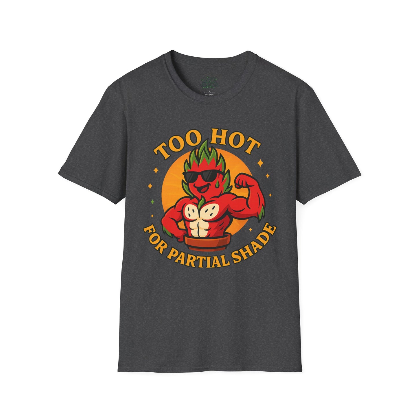 Too Hot For Partial Shade T-Shirt | Flaming Dragon Fruit Cartoon Design | Men's T-Shirt Plant Lover