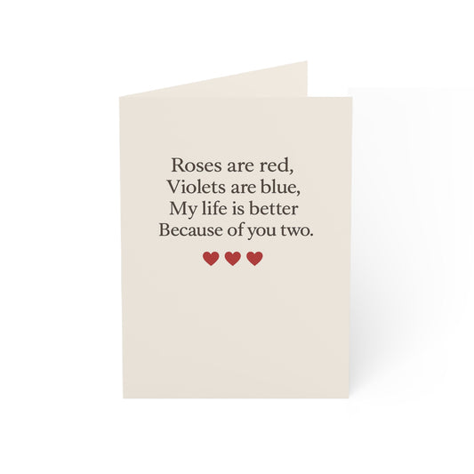 Roses are red poem Greeting Card | Romantic Anniversary Note, Pack Options | Throuple Valentine's Day Card