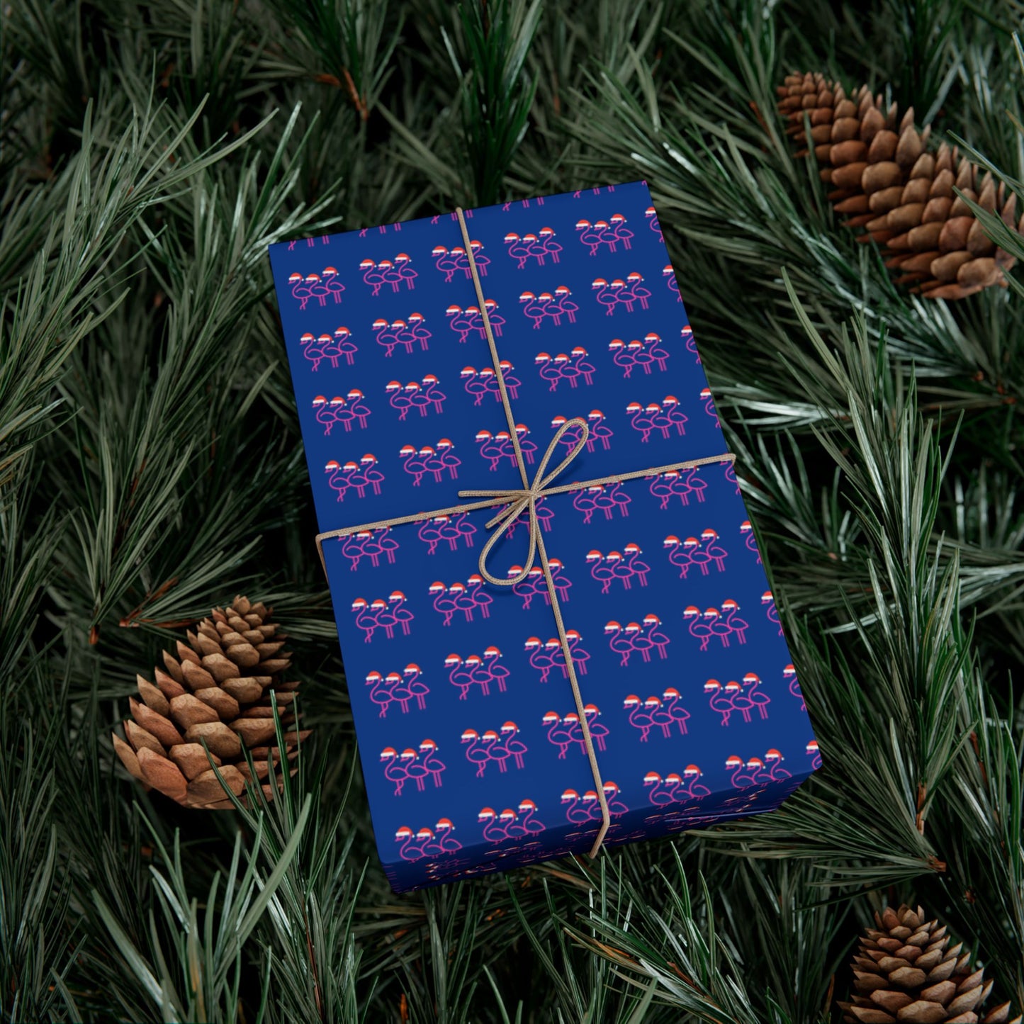 Pink Flamingo Pattern Gift Wrap Paper | Navy Party Wrapping Paper | Throuple Flamingo Wrapping Holiday Paper
