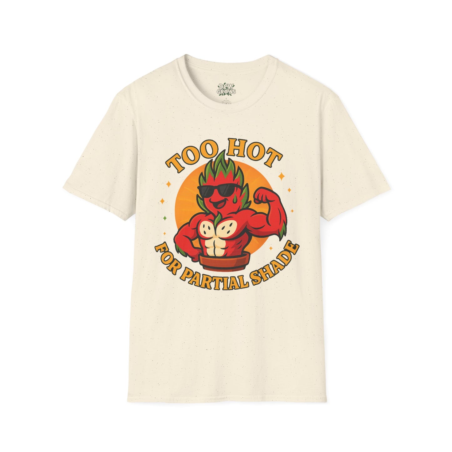 Too Hot For Partial Shade T-Shirt | Flaming Dragon Fruit Cartoon Design | Men's T-Shirt Plant Lover
