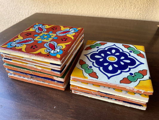 Handmade Mexican Tile Coaster Set – 8 Pack